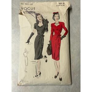 Vintage 40's-50's Vogue Pattern #9853 "Easy to Make" One Piece Dress Size 14 HTF